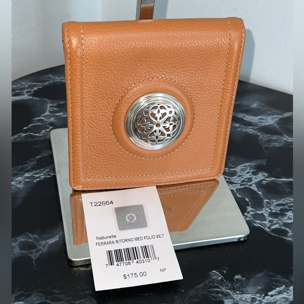 BRIGHTON FERRARA Ritorno Med Folio Medallion Leather Wallet Naturelle AUTHENTIC
